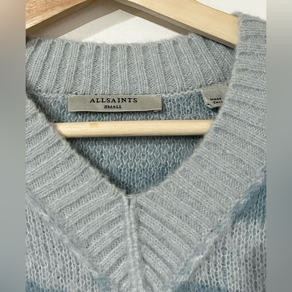 NEW All Saints Tiga Abstract V-Neck Sweater Cloud Burst Blue S - Picture 5 of 6
